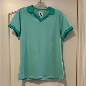 FootJoy Women's Green  White Striped V-Neck Golf Polo
